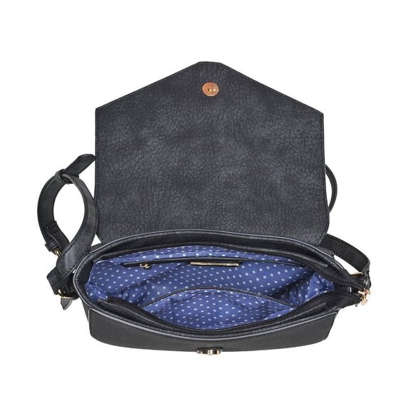 Crossbody Shoulder Strap Dark Grey Vegan Faux Leather Messenger Bag - Picture 10 of 11